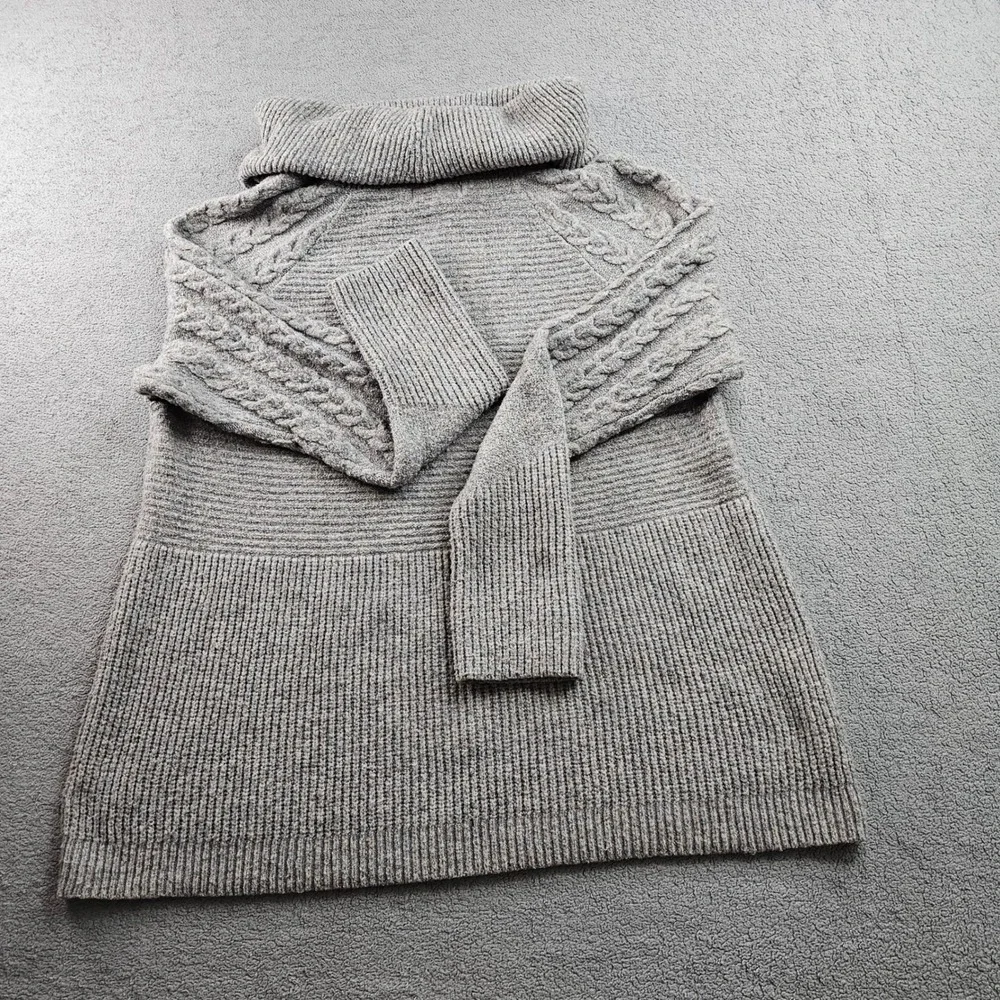 Liz Claiborne Sweater Women L Gray Soft Marled Cable Knit Long Sleeve Turtleneck